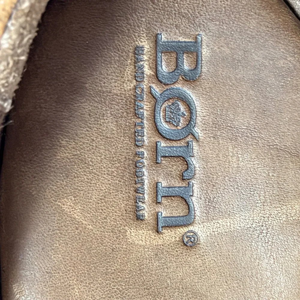 Born Leather Slip On Block Heel Booties Brown Womens 8.5